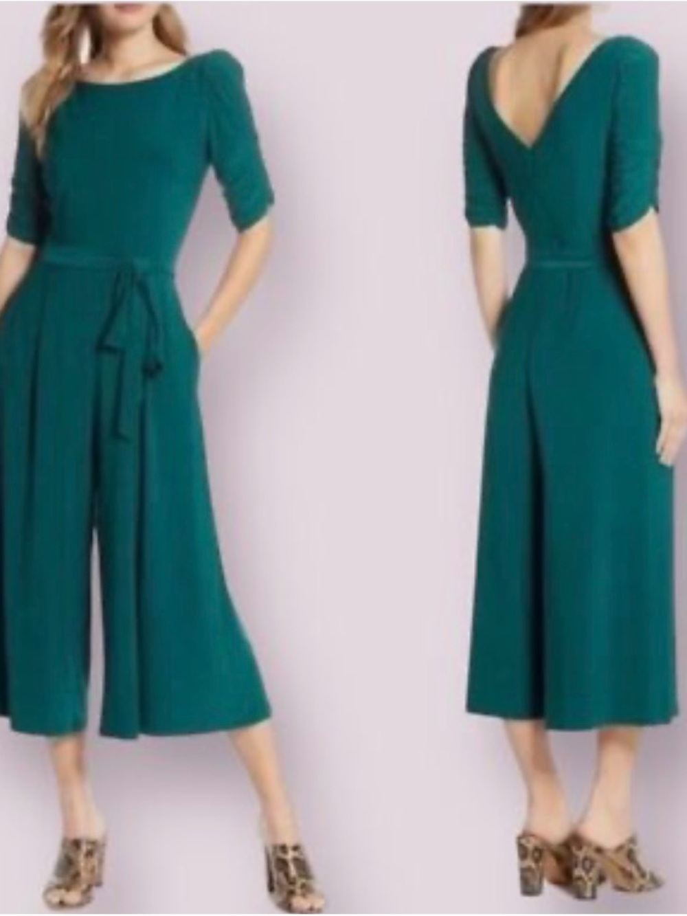 Elle Teal Green Wide-Leg Jumpsuit with Tie Waist